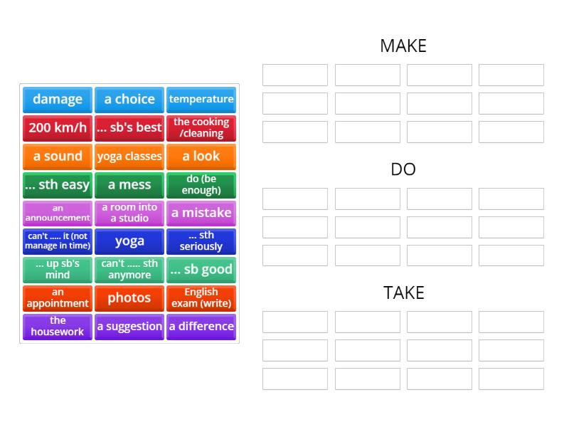 Unit 4 - collocation make, do, take - Group sort