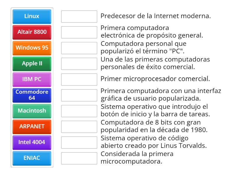 Evolución de las Computadoras: Une las Parejas - Match up