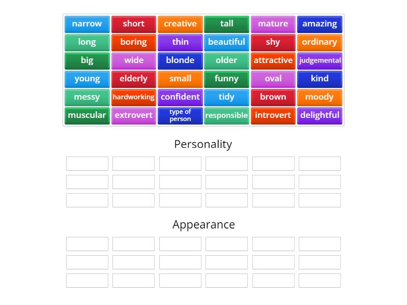 Adjectives - Personality vs Appearance - Group sort