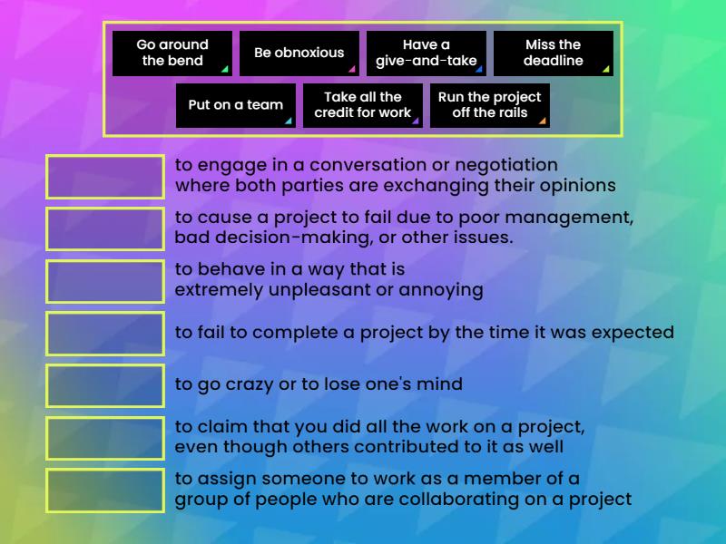 Idioms on project management - Match up