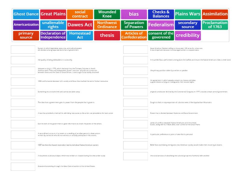 OST-Primary/Secondary Sources & Westward Expansion - quiz 3 - Match up