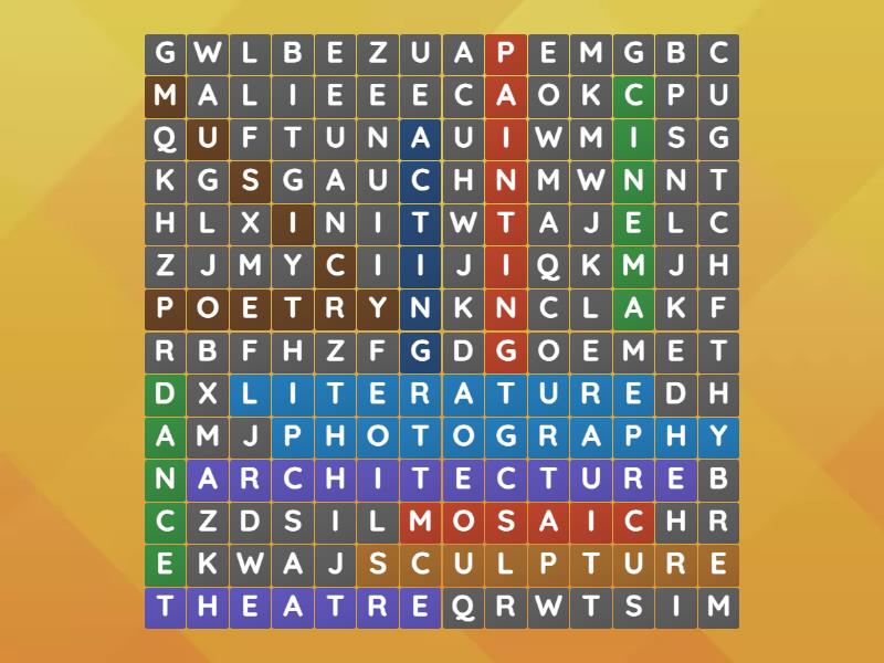 Forms of art wordsearch