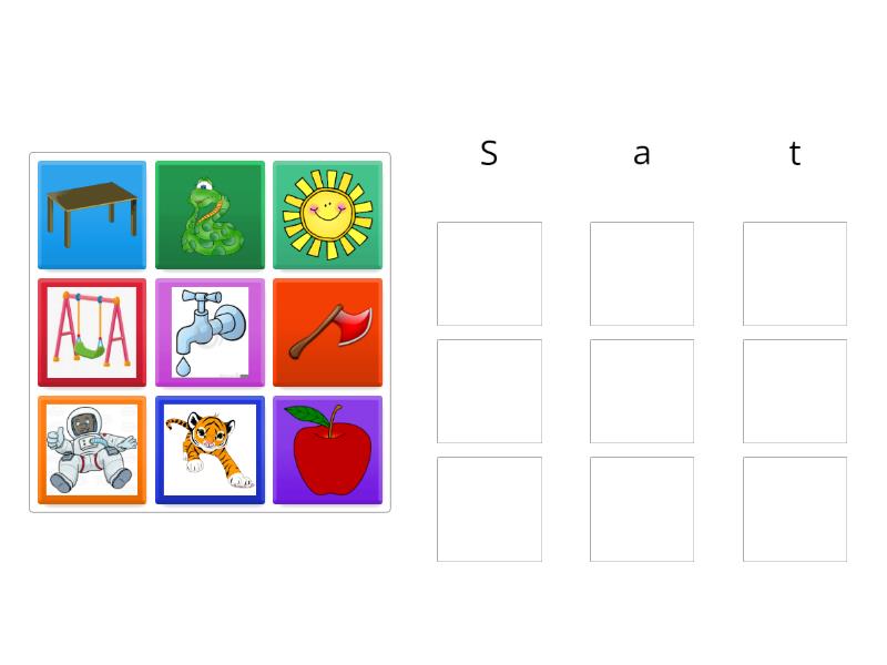 Sort the pictures under correct sound. Group sort
