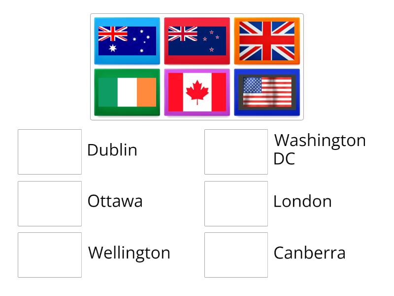 English speaking countries - flags and capitals - Match up