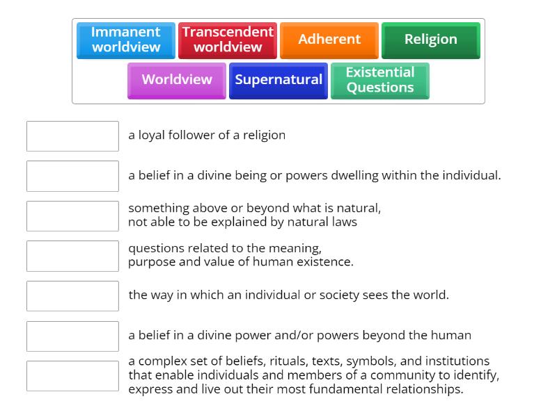 Worldview Definitions - Match up