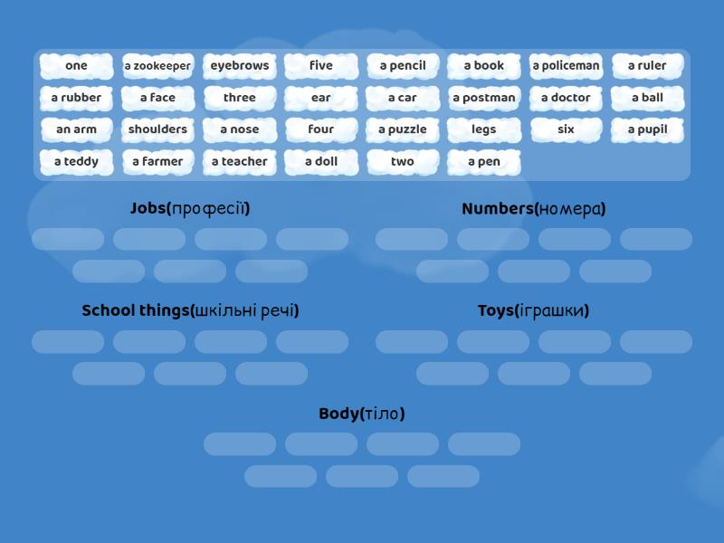 Put the words in the correct box - Group sort