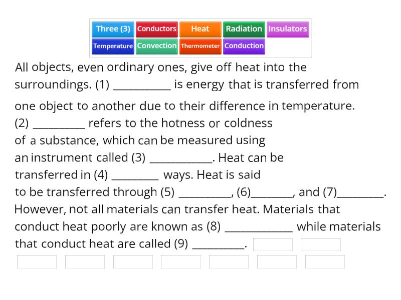 Heat transfer - Complete the sentence