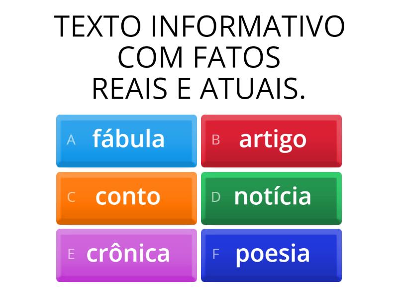 TIPOLOGIAS TEXTUAIS - Quiz