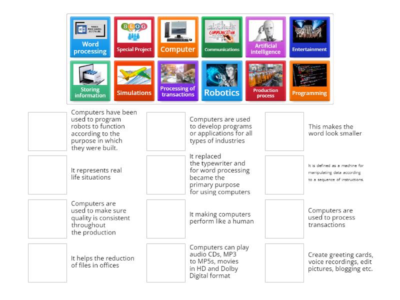TLE 7 Admirability_Uses of Computer - Match up