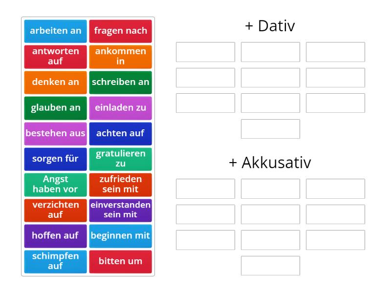 Rektion von Verben. Dativ vs Akkusativ - Group sort