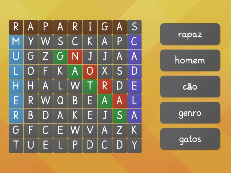 Procura o feminino das palavras apresentadas - Wordsearch