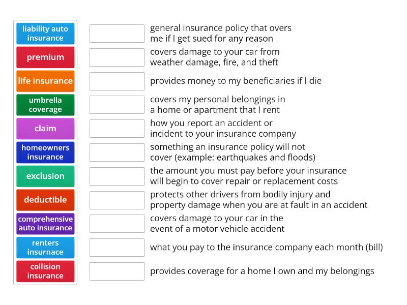 Insurance Match Game - Match up