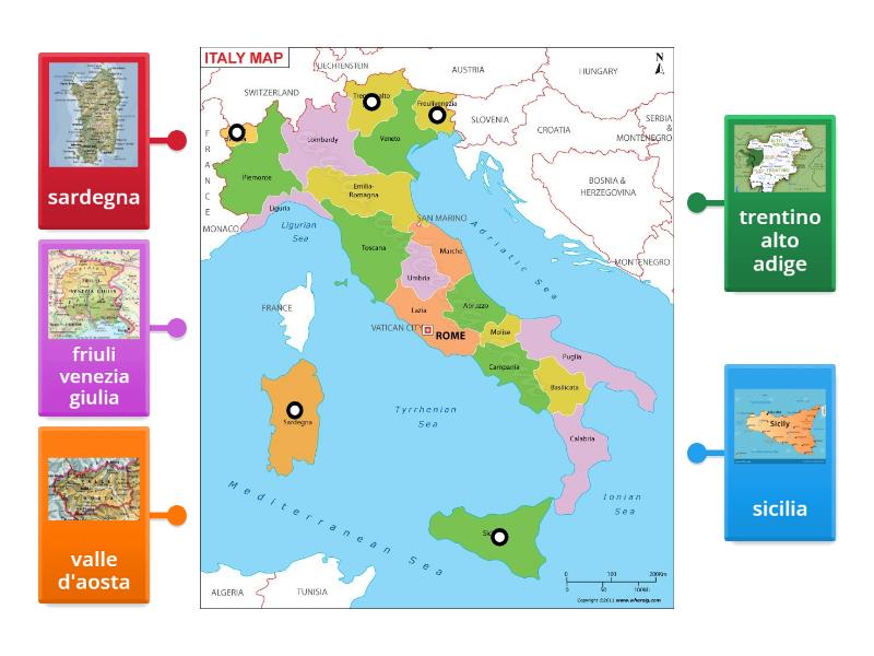 Quante Sono Le Regioni A Statuto Speciale le regioni a statuto speciale - Diagrama con etiquetas