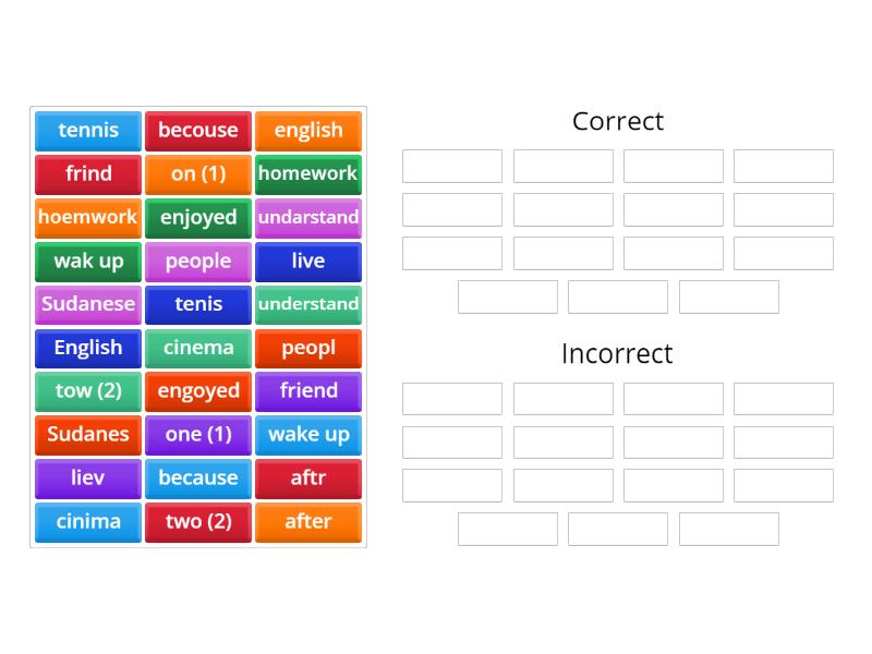 Entry 2 common spelling mistakes -Sort - Group sort