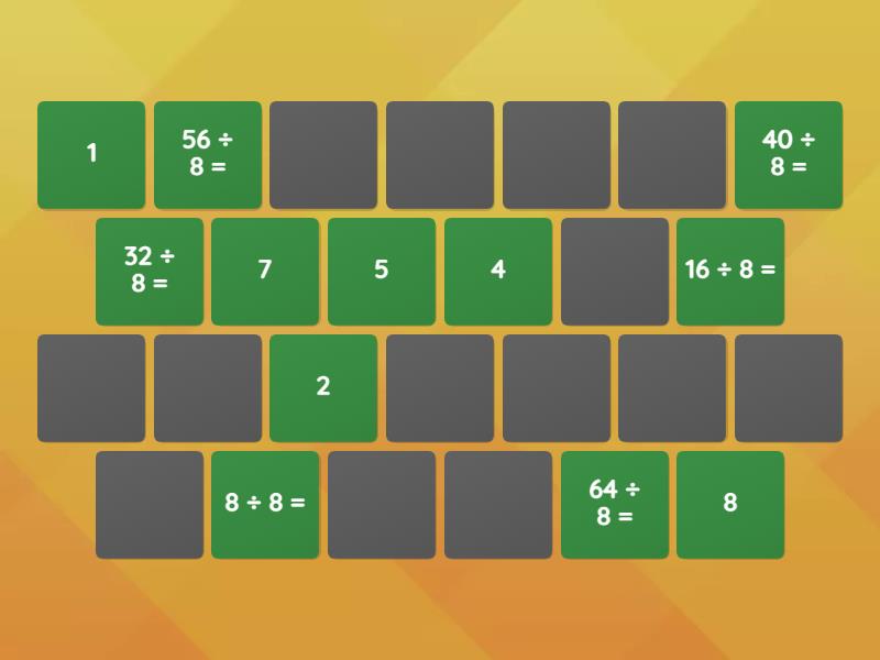 8 Division Tables Matching Pairs