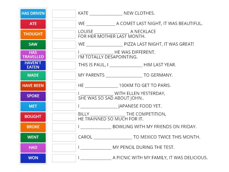 SIMPLE PAST AND PRESENT PERFECT - IRREGULAR VERBS - Match up