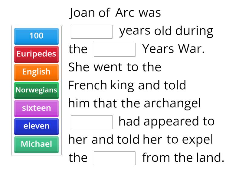 QUIZ PART II / Joan of Arc - Completar la frase