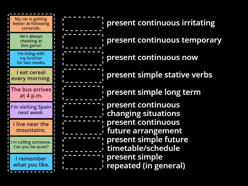 Present simple vs continuous (use) - Une las parejas