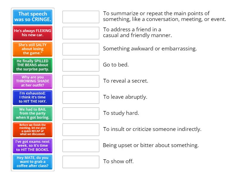 SLANG AND COLLOQUIALISMS WORDS - Match up