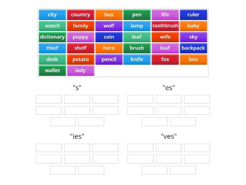 Plurals - Put the words in the right plural group - Group sort