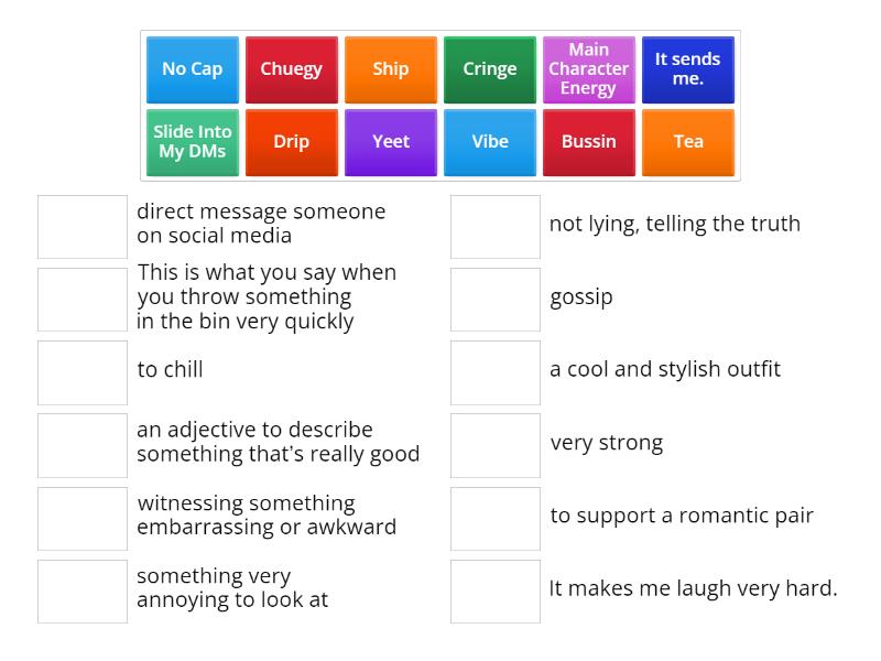 Gen Z slang (credits. Holderness family) Match up
