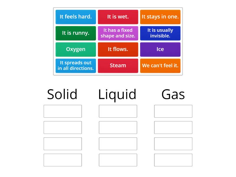 Solids, Liquids and Gases - Group sort