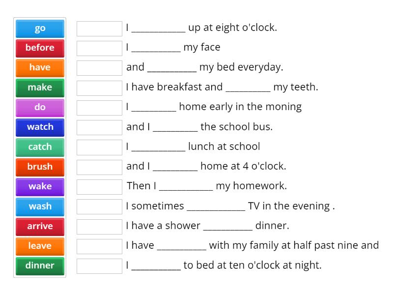 Daily Routines. Missing words - Match up