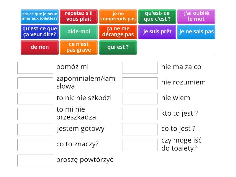 podstawowe zwroty na lekcji - Match up