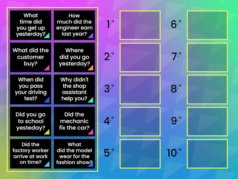Past simple (forming questions) - Rank order