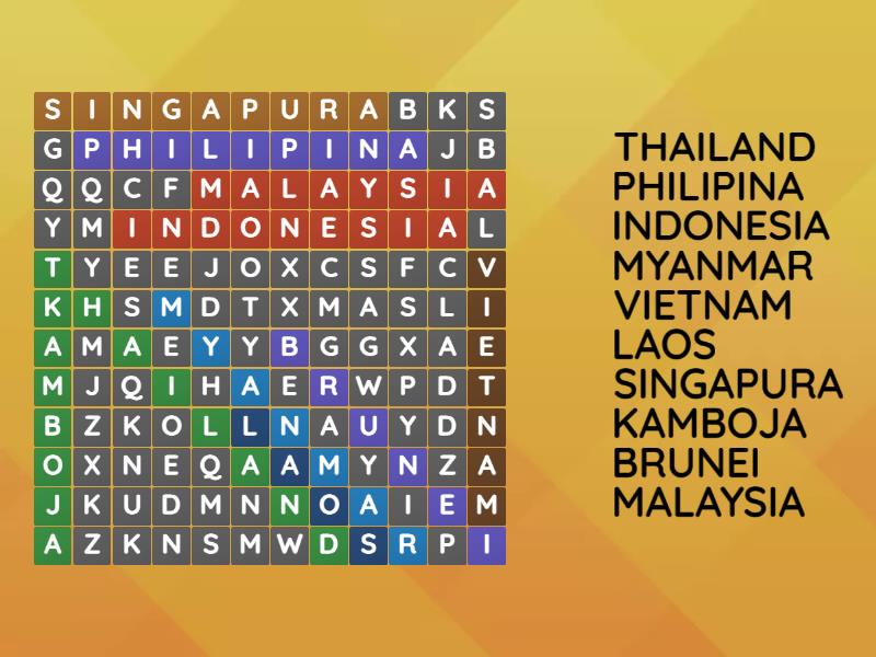 Persebaran Negara Negara Asean Wordsearch