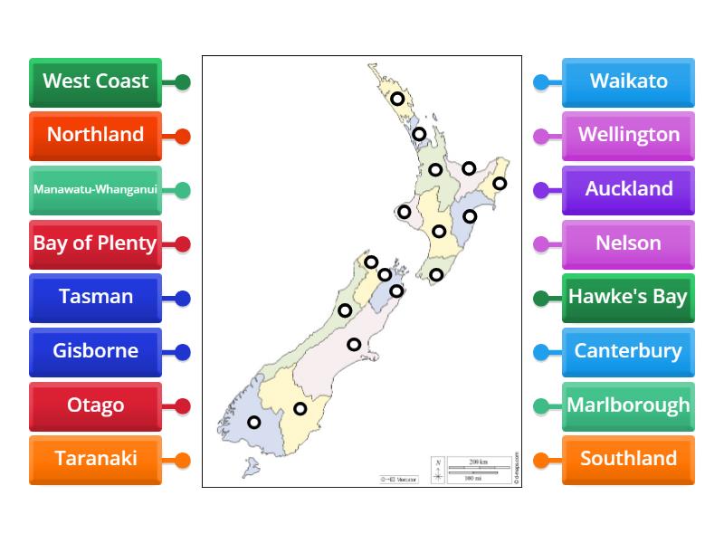 Regions of New Zealand - Labelled diagram