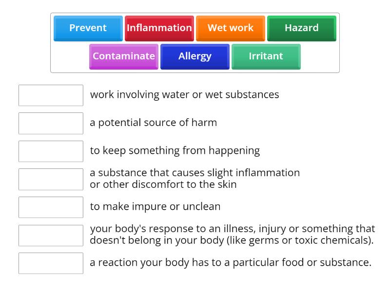 dermatitis glossary - Match up