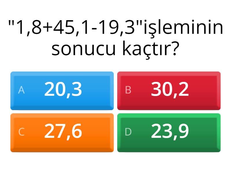 4 sınıf matematik test çöz wordwall