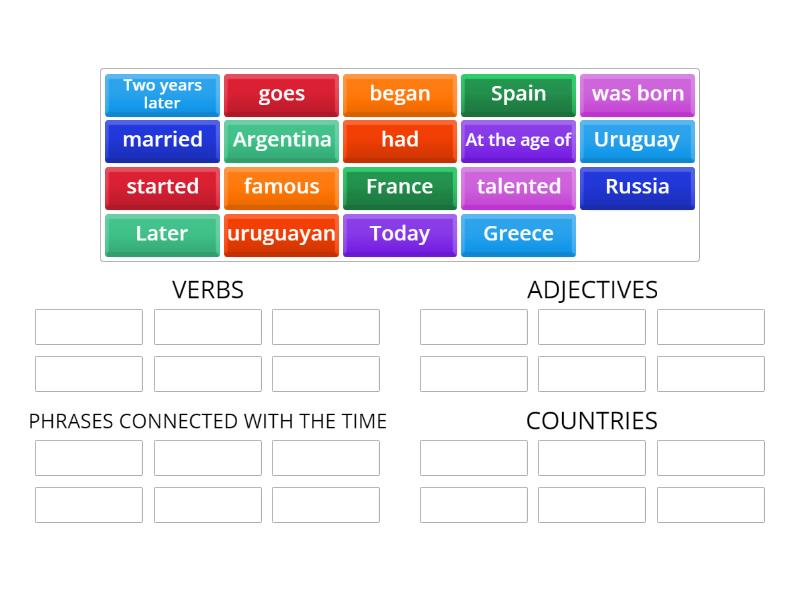 Classify the words in the corresponding columns - Group sort