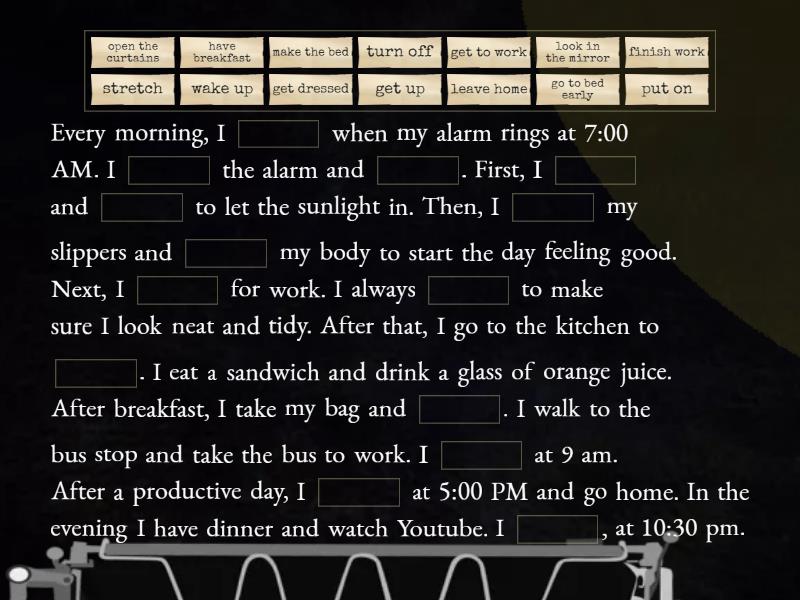 text daily routine - Complete the sentence