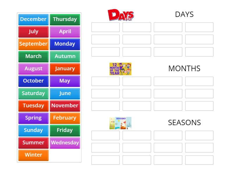 Days, months and seasons - Group sort