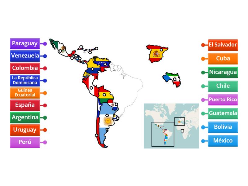 Los Países Hispanohablantes El Mapa Con Las Banderas Labelled Diagram 5675
