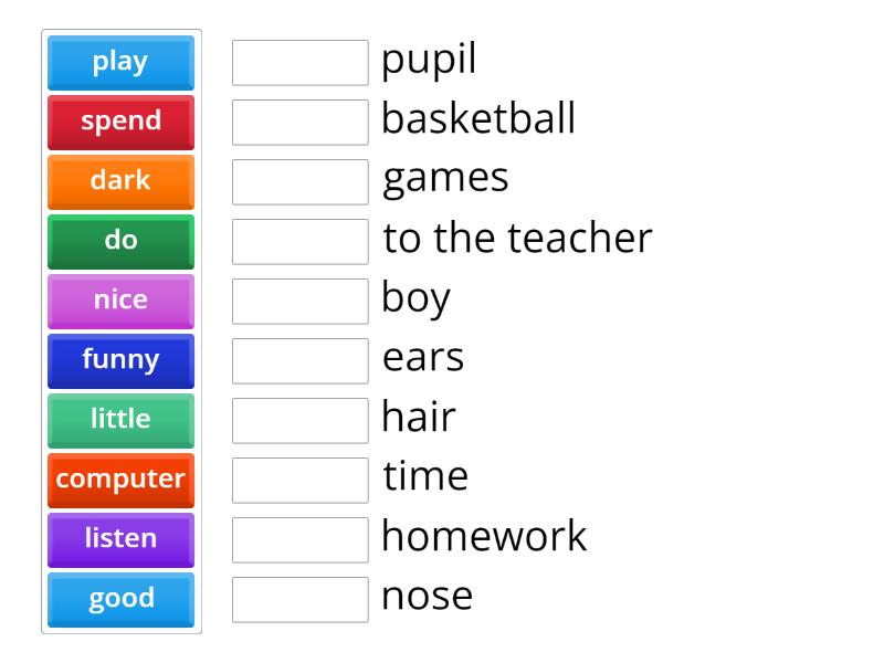 Unit 1. Text 4. My friend. Match the words to form word combinations ...