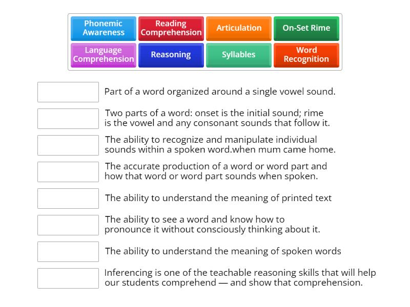 READING UNIVERSE TAXONOMY - Match up