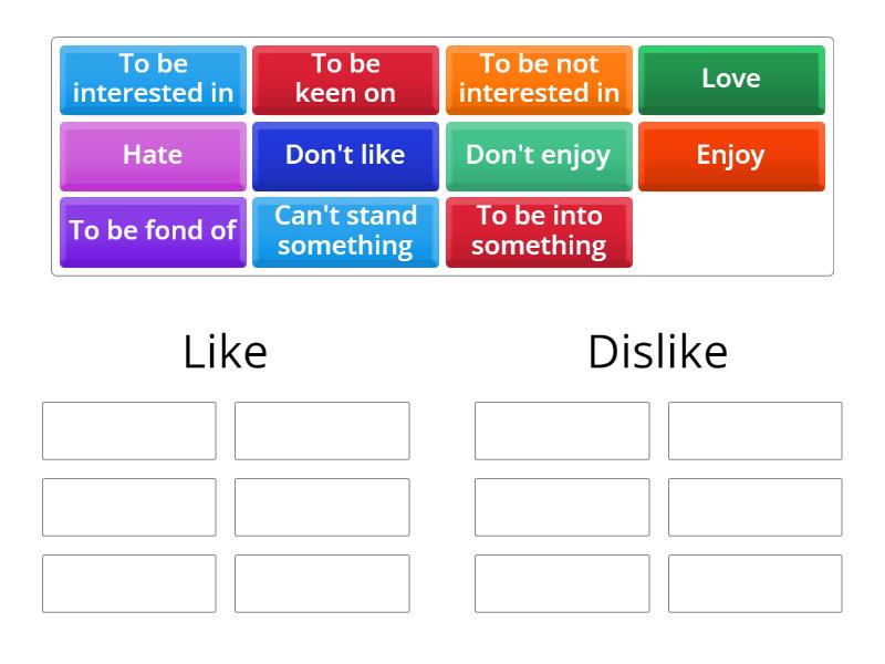 Expressions of like and dislike - Group sort