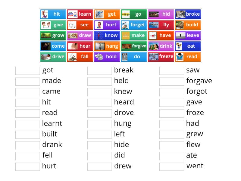 Irregular Verbs Flip Game Match Up