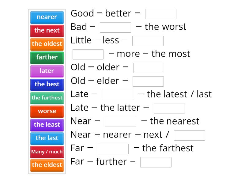 Comparatives-Superlatives Винятки - Complete the sentence