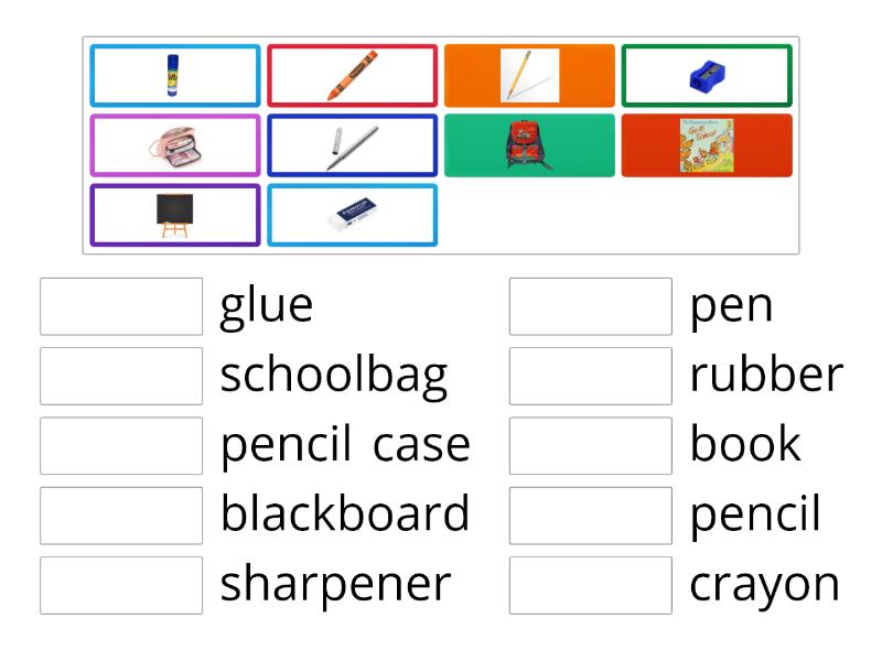 School objects - match the pictures with the words - Match up