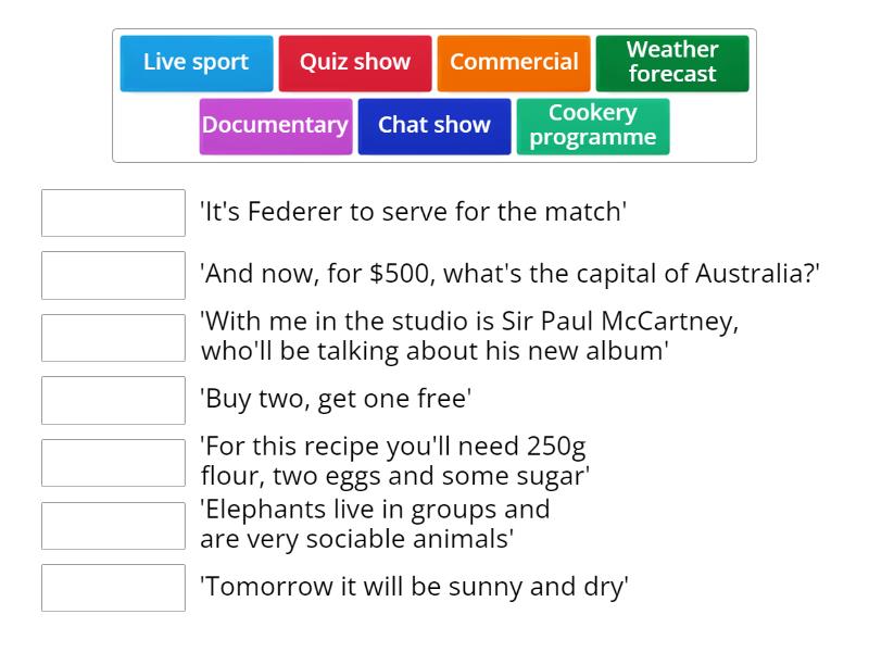 Unit 5A - TV Programmes - Match up