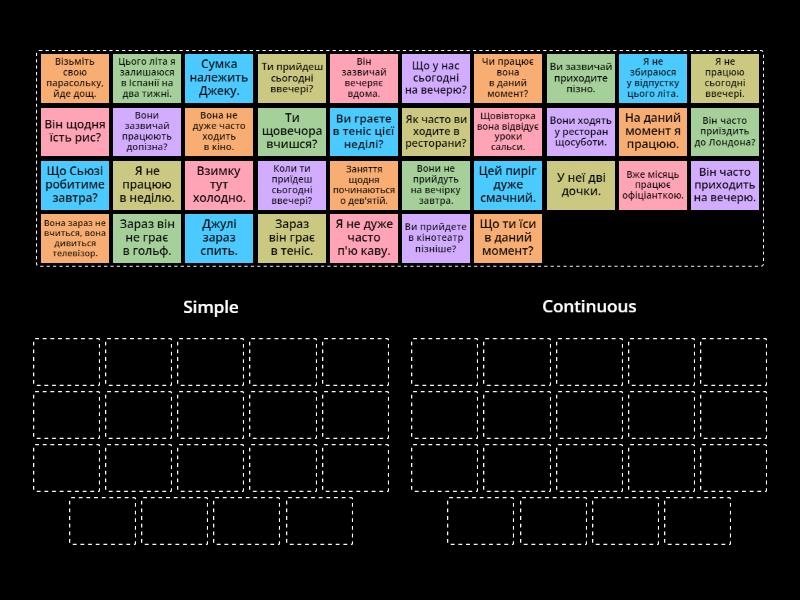 Present Simple vs Continuous translate into Eng - Ordenar por grupo