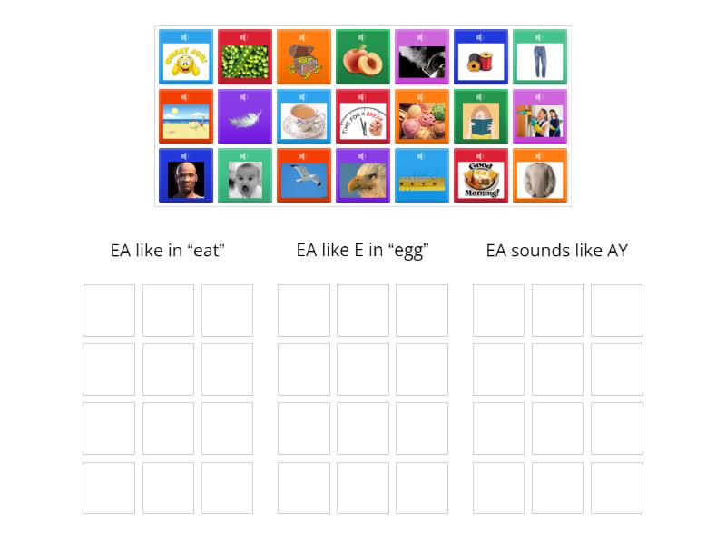 Wordwall Picture Sort: EA Words - Group Sort