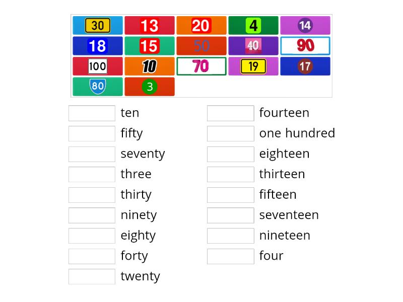 Numbers 1-100. Mix - Match up