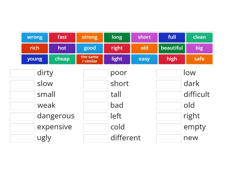 English File A1 opposite adjectives - Match up