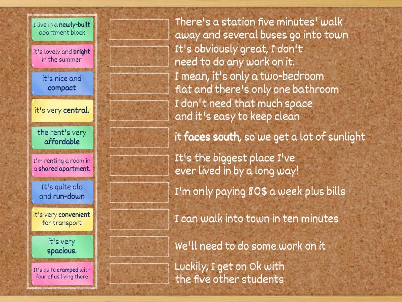 adjectives to describe homes - Match up