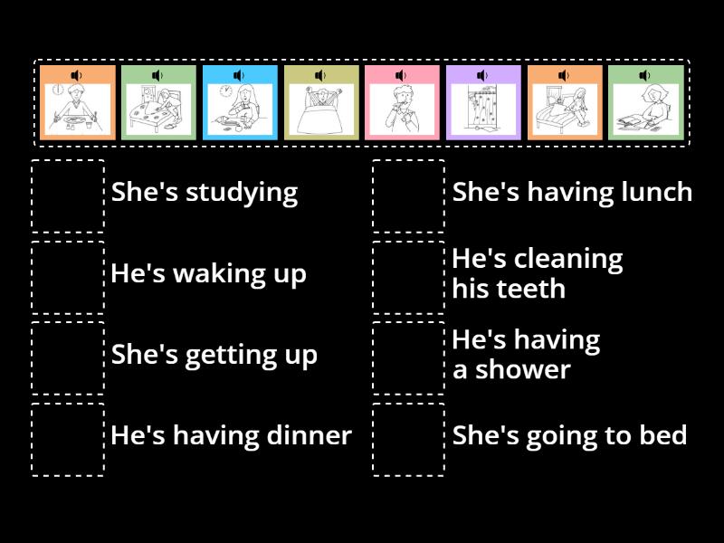 Daily routine - present continuous - Une las parejas